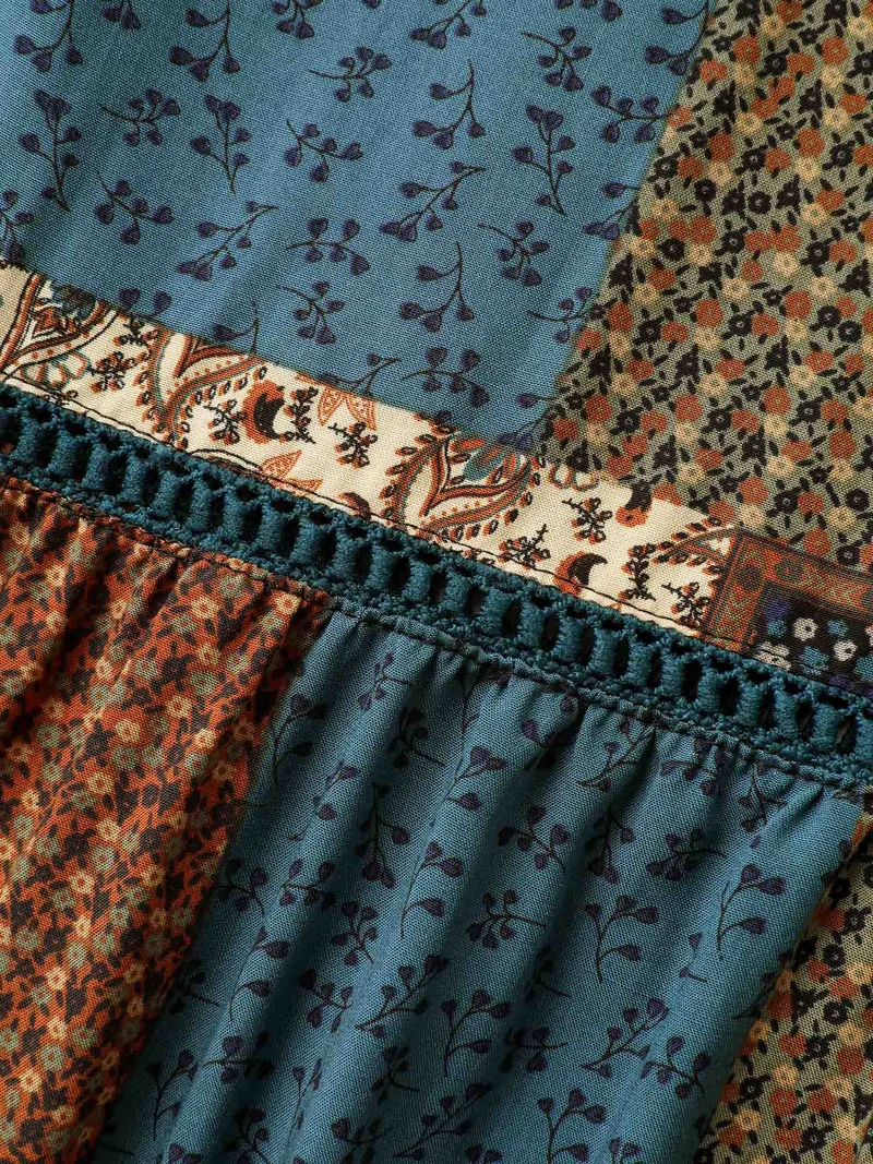 Floral Collage Lace Spliced Wide-Leg Pants