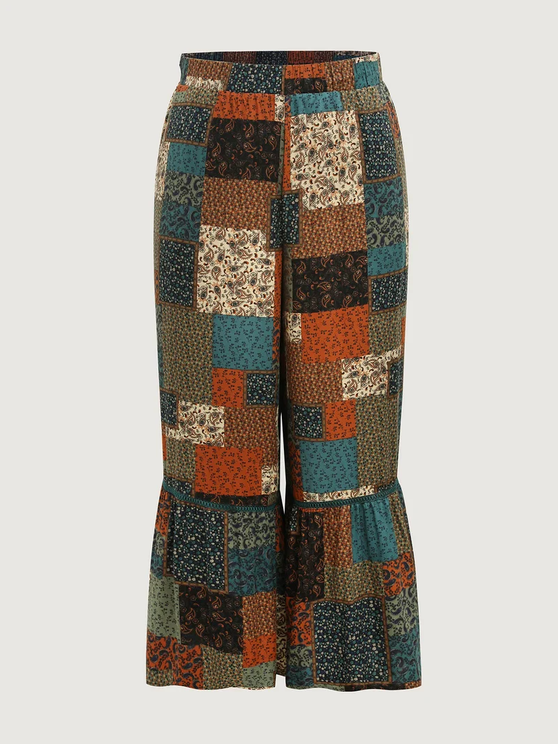 Floral Collage Lace Spliced Wide-Leg Pants