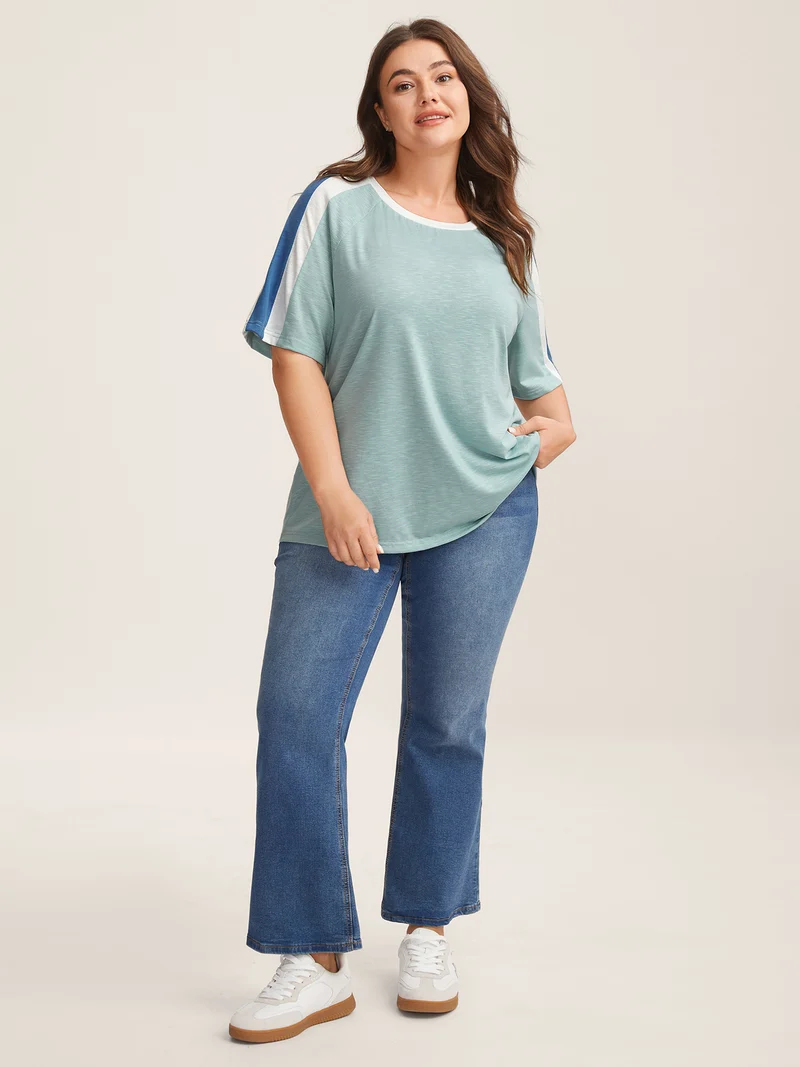 Color Block Shoulder Flowy T-Shirt