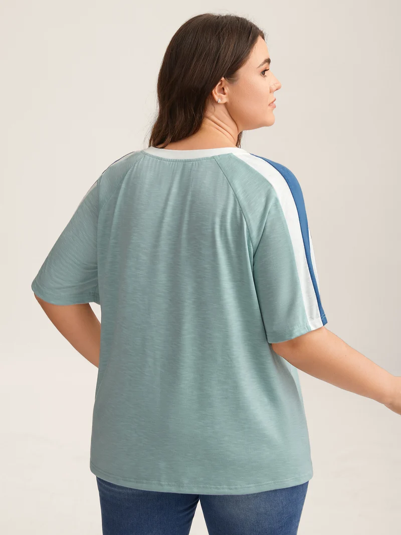 Color Block Shoulder Flowy T-Shirt