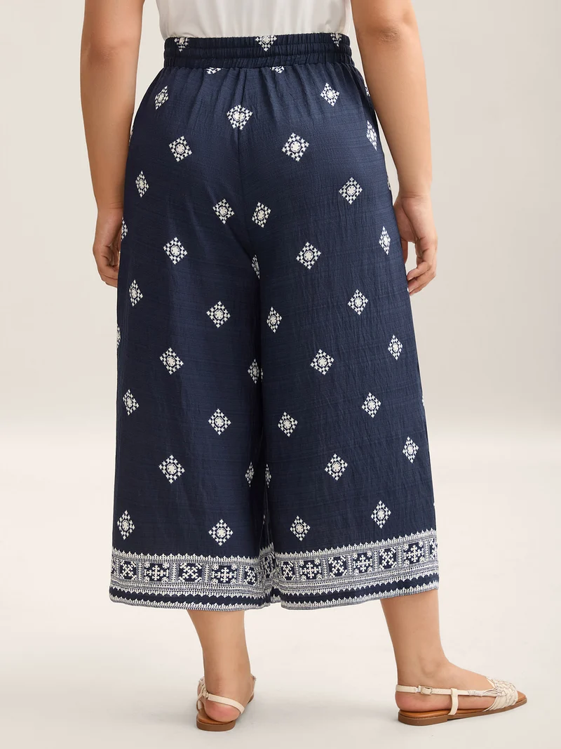 Geometric Print Tied Wide-Leg Pants