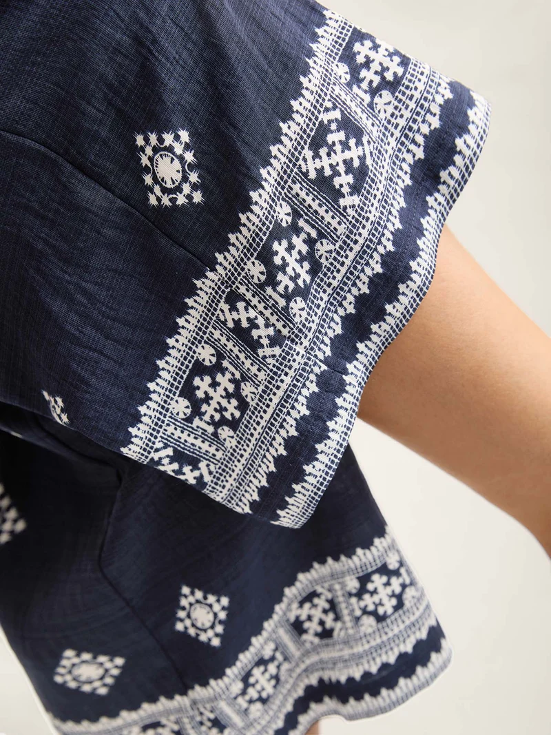 Geometric Print Tied Wide-Leg Pants