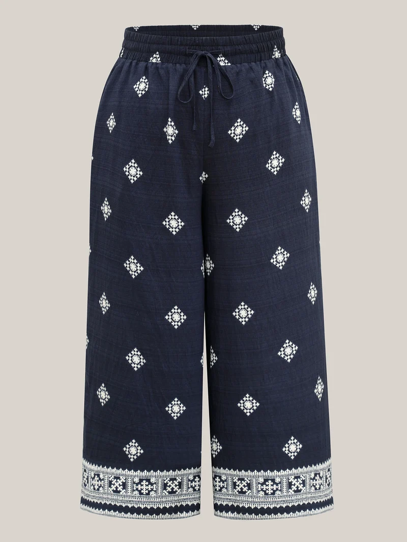 Geometric Print Tied Wide-Leg Pants