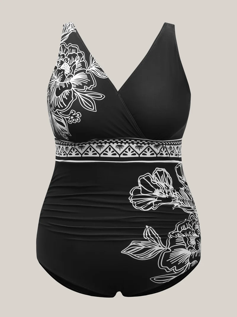 Floral Pattern Ruched One-Piece Swimsuit