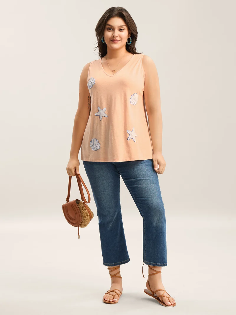 Seashells Sequin Plain Tank Top
