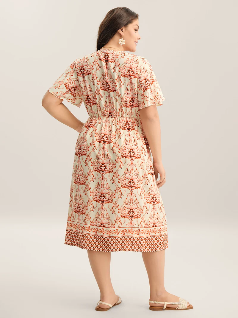 Boho Floral Print Pockets Midi Dress