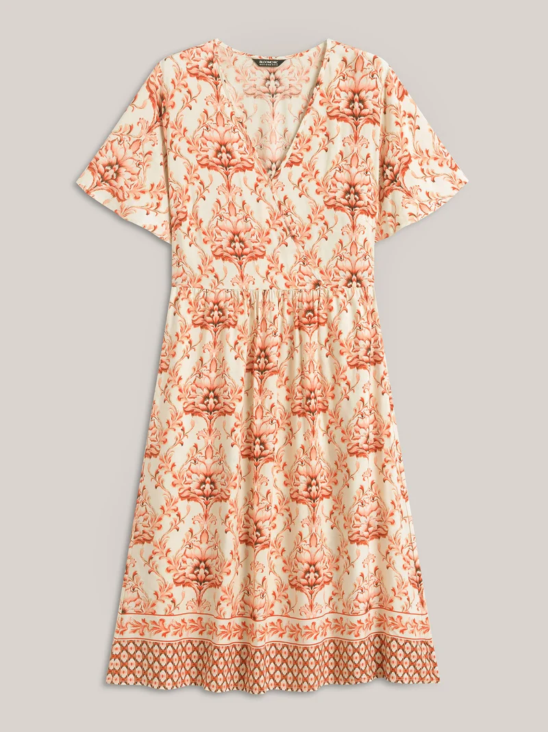 Boho Floral Print Pockets Midi Dress