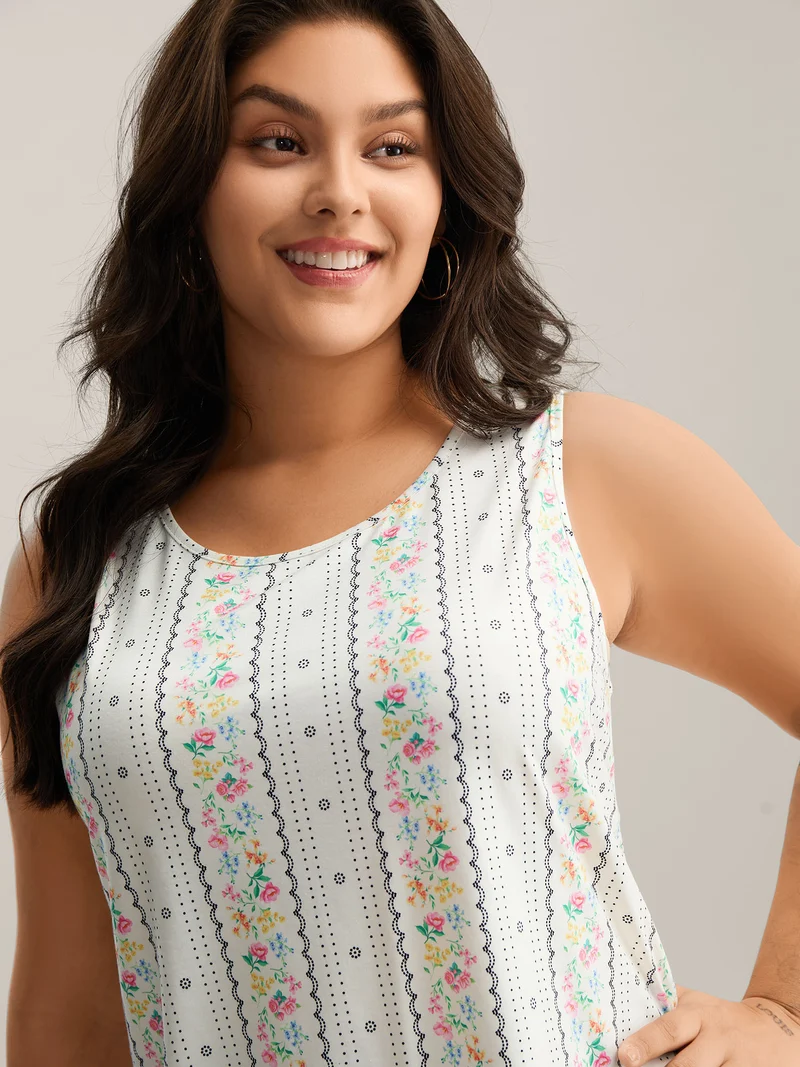 Floral Print Panels Fitted Tank Top