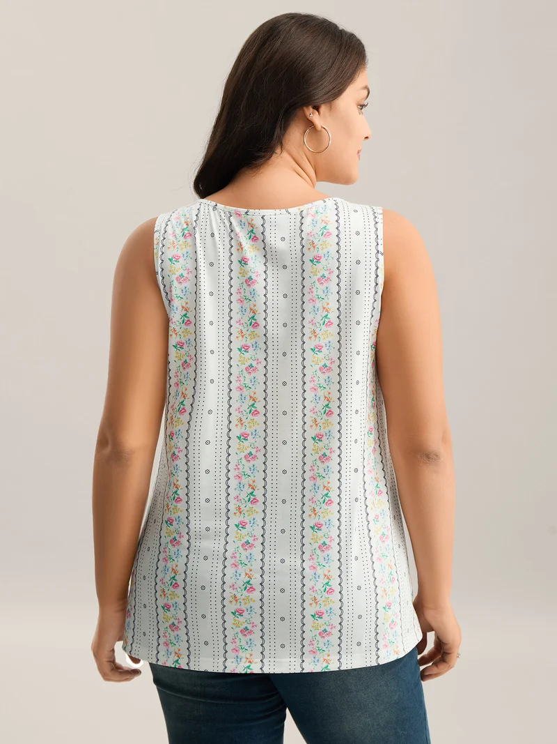 Floral Print Panels Fitted Tank Top