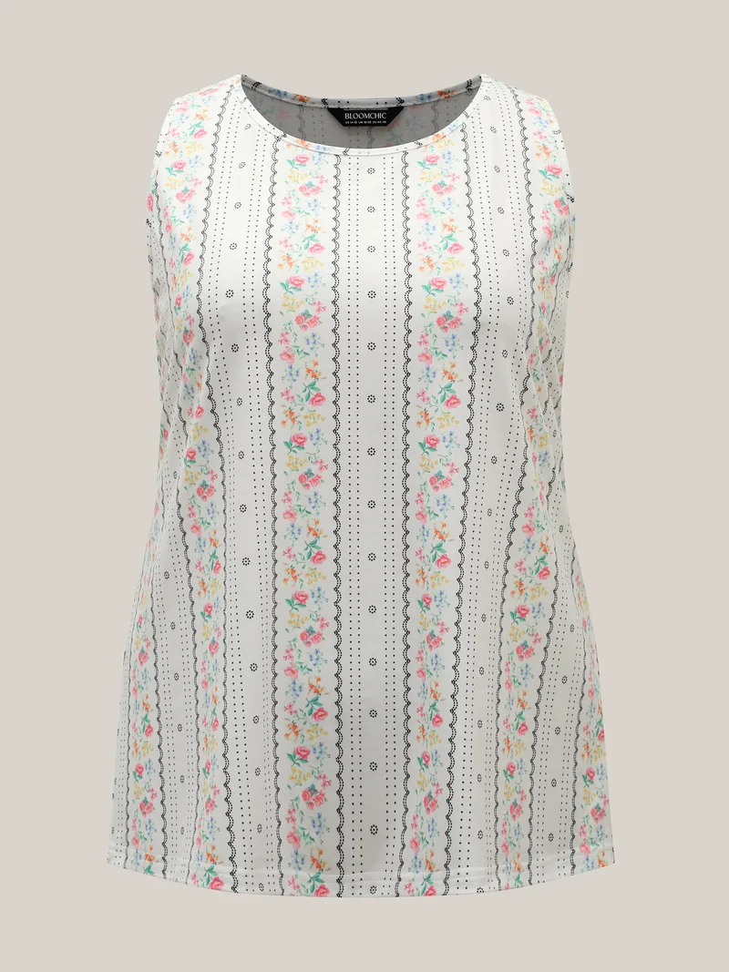 Floral Print Panels Fitted Tank Top