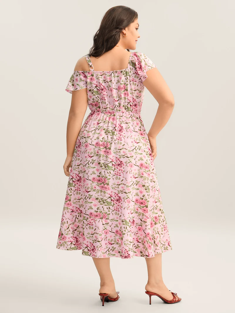 Floral Print Wrap One-Shoulder Midi Dress