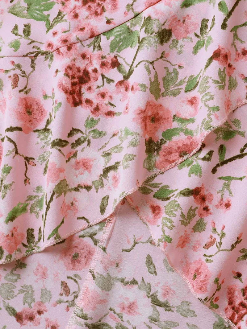Floral Print Wrap One-Shoulder Midi Dress