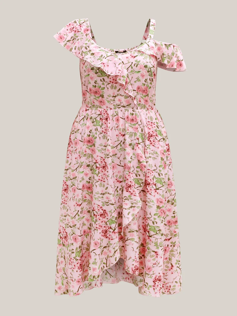 Floral Print Wrap One-Shoulder Midi Dress