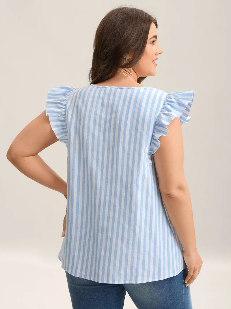 Embroidered Stripe Neck Tie Blouse