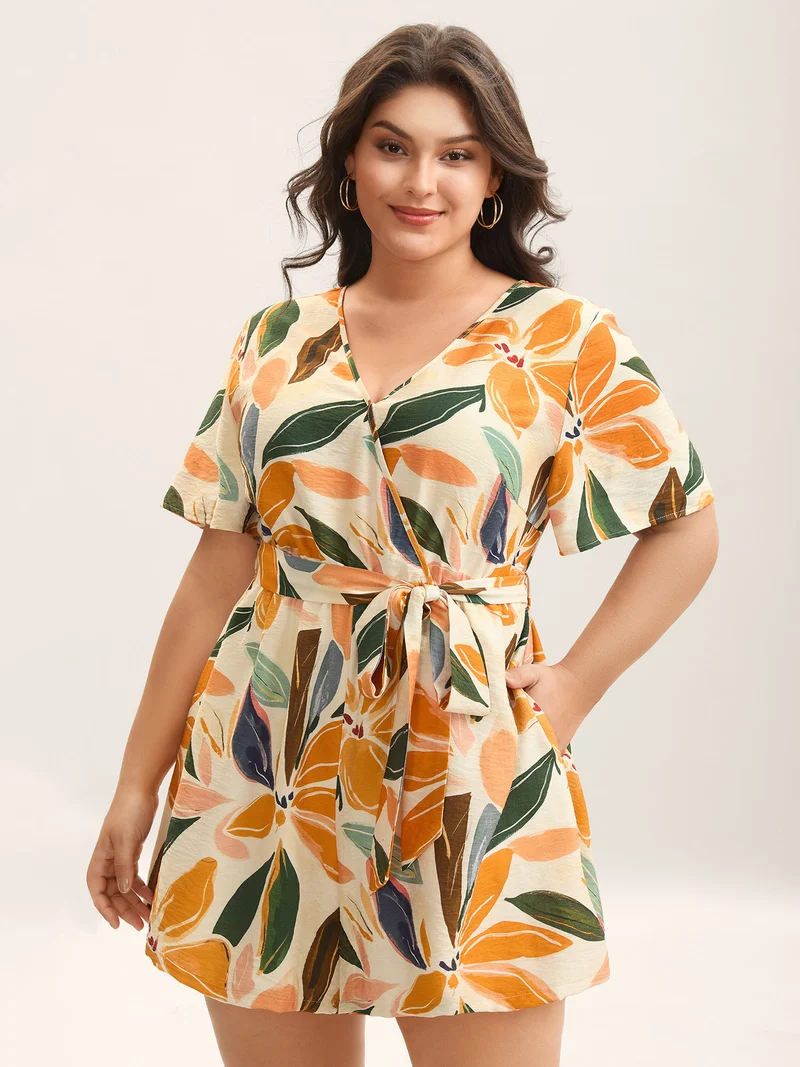 Sunkissed Florals Belted Pockets Romper