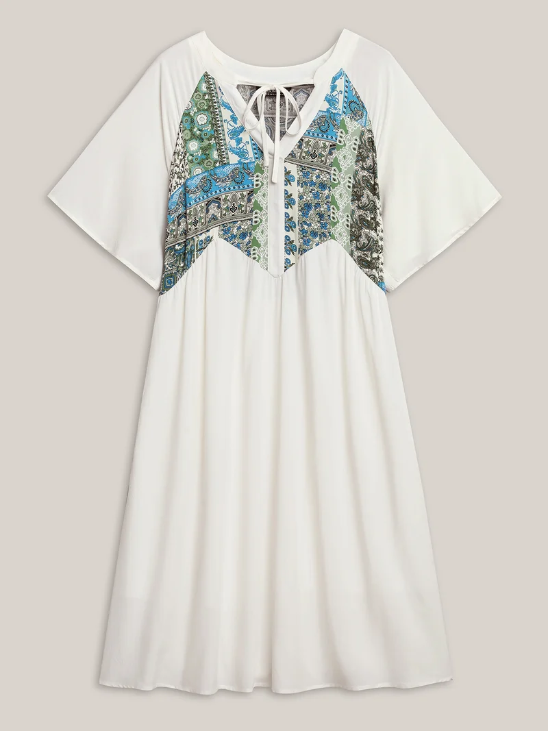 Rayon Boho Print Asymmetrical Waist Midi Dress