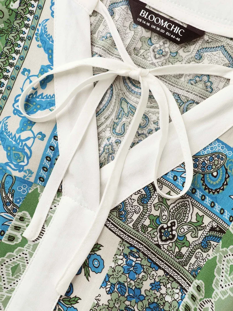 Rayon Boho Print Asymmetrical Waist Midi Dress