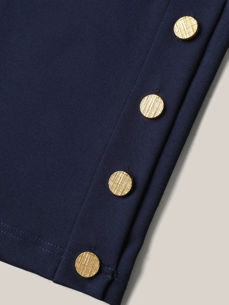 Button Detail Wide-Leg Pull-On Pants