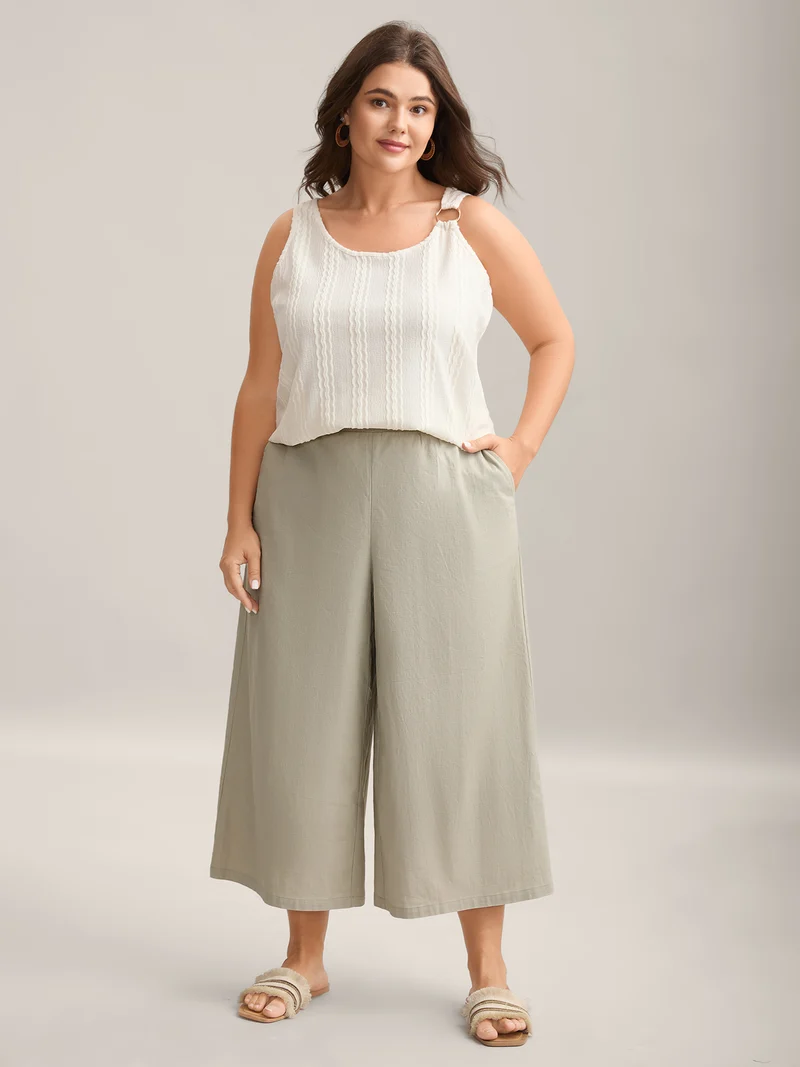 Cotton Linen Blend Stretchy Wide-Leg Pants