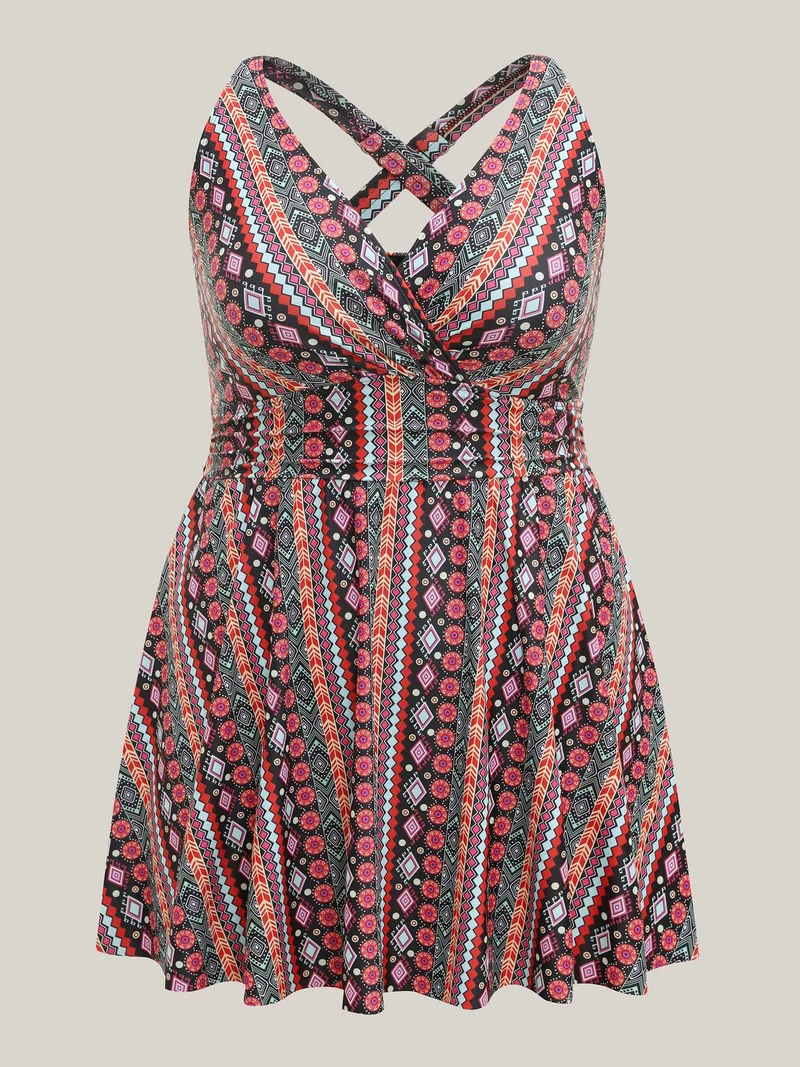 Anti-Float Ties Boho Print Swim Dress