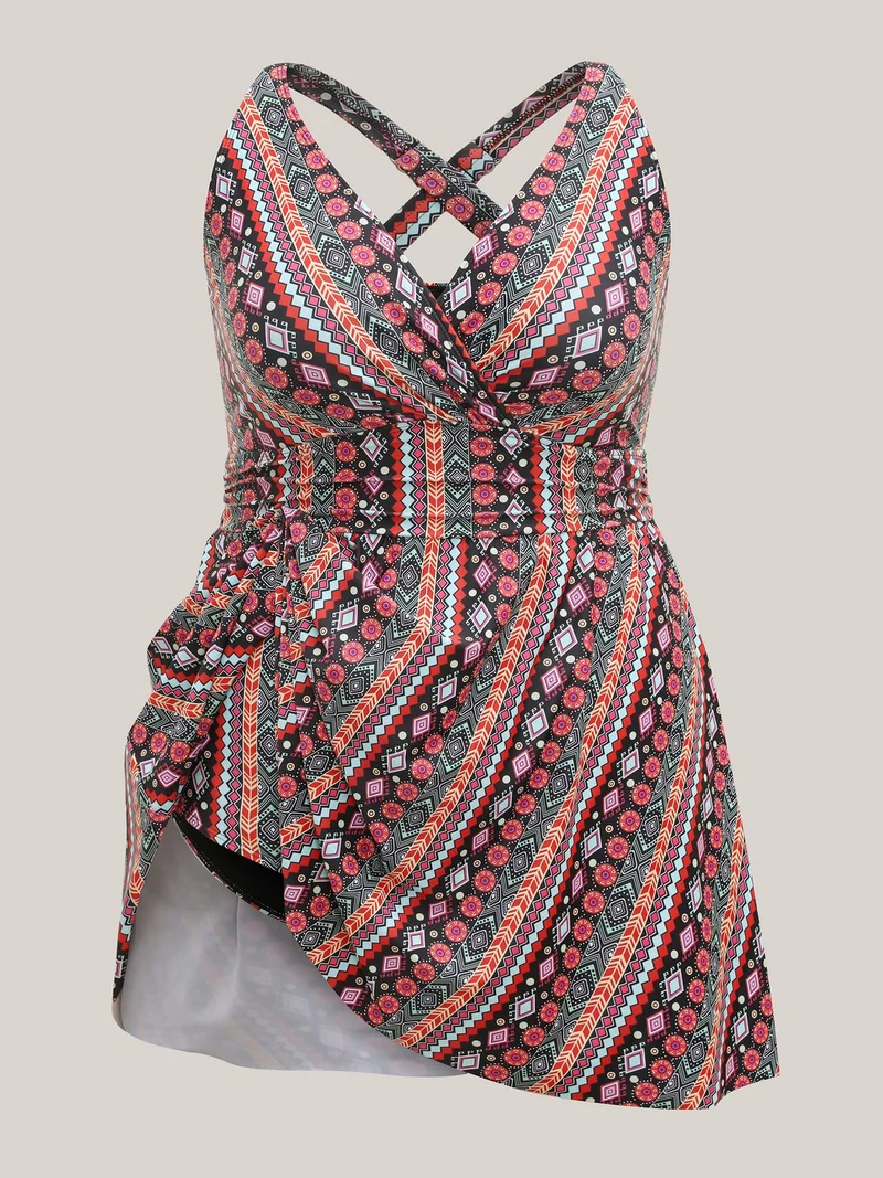 Anti-Float Ties Boho Print Swim Dress