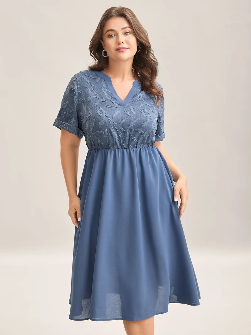 Notched Collar Textured Pocket Midi Dress