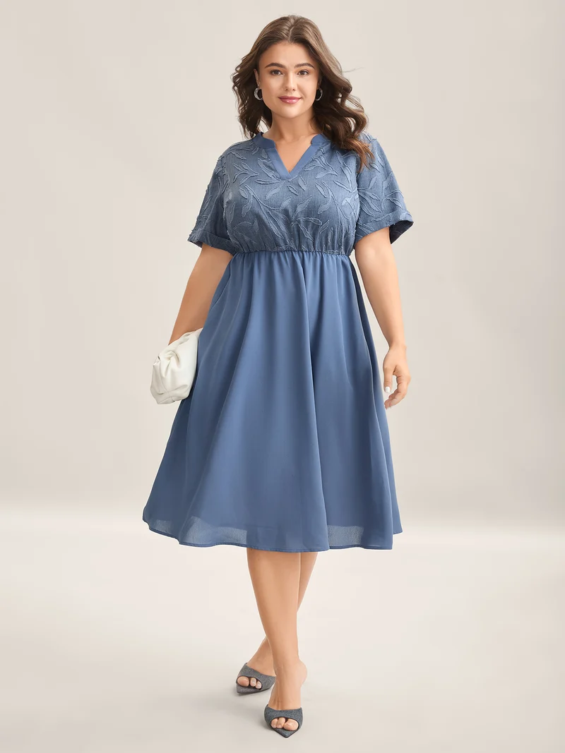 Notched Collar Textured Pocket Midi Dress