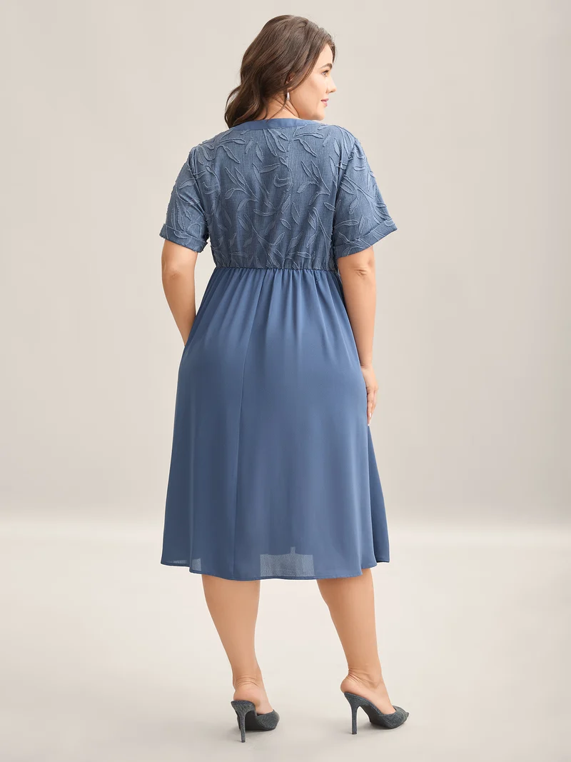 Notched Collar Textured Pocket Midi Dress