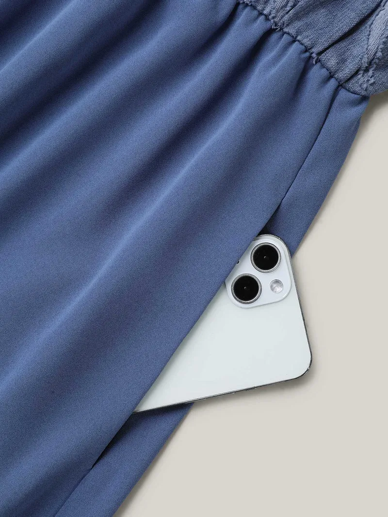 Notched Collar Textured Pocket Midi Dress