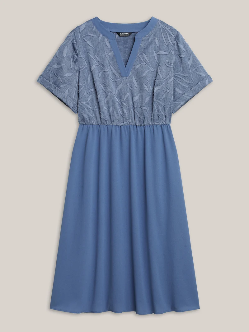 Notched Collar Textured Pocket Midi Dress