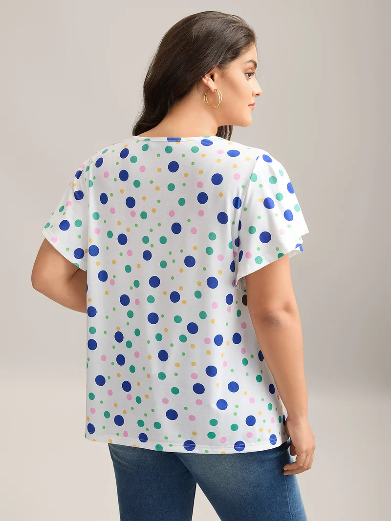 Stretchy Playful Polka Dots Ruffled T-Shirt