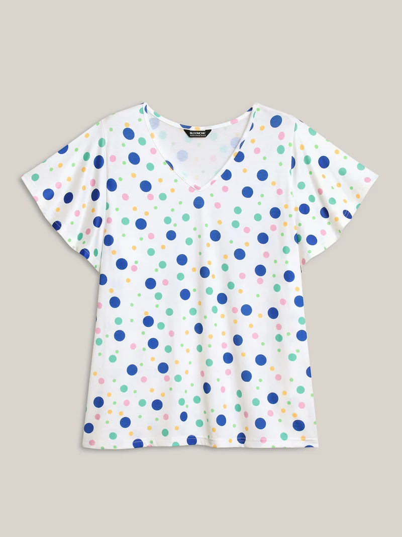 Stretchy Playful Polka Dots Ruffled T-Shirt