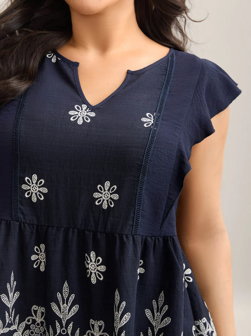 Floral Boho Print Ruffled Plain Blouse