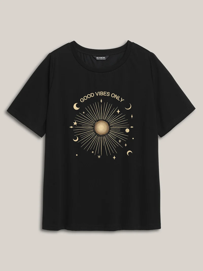 Good Vibes Only Pattern Round Neck T-Shirt