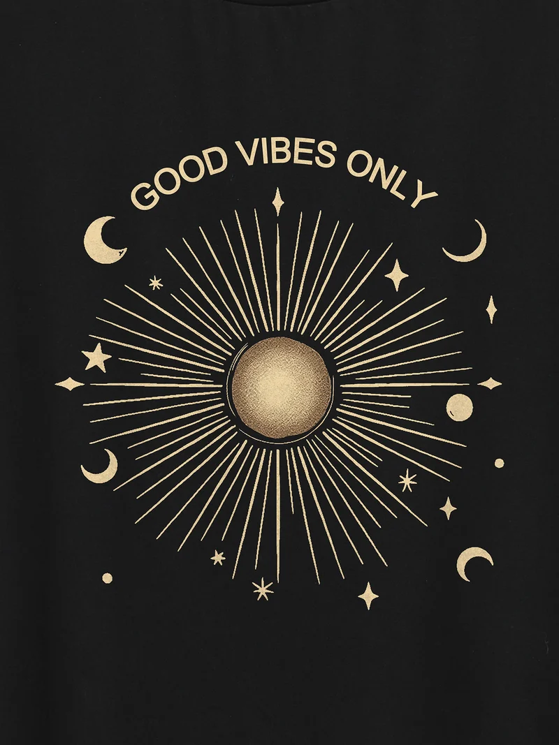 Good Vibes Only Pattern Round Neck T-Shirt