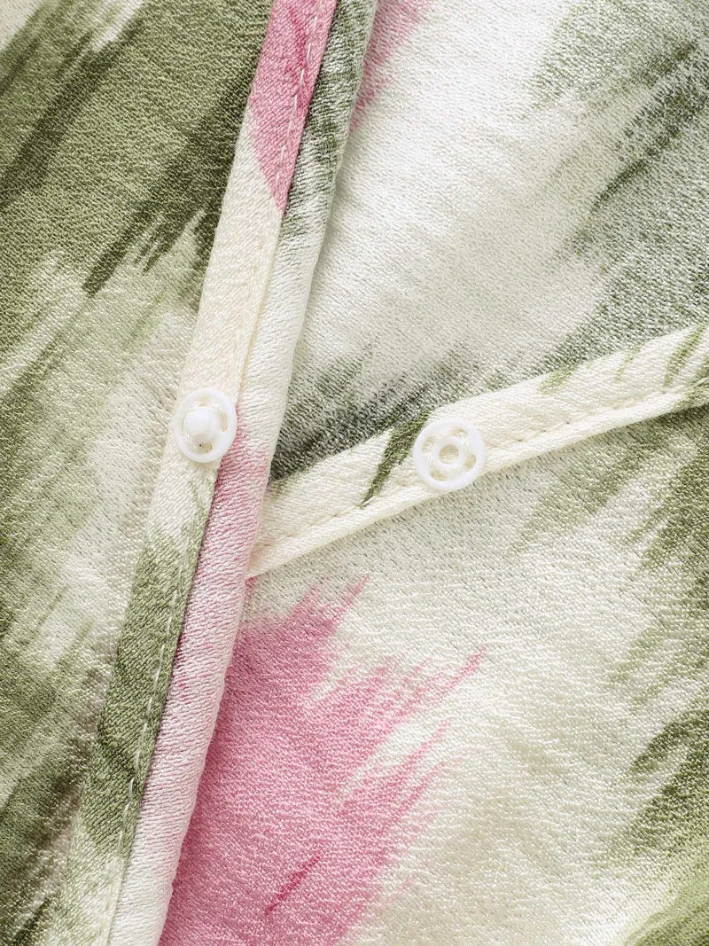 Tie-Dye Shirred Waist Pockets Blouse