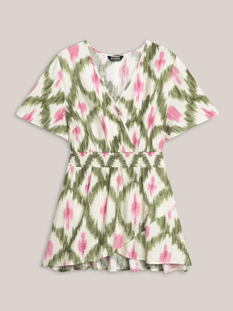 Tie-Dye Shirred Waist Pockets Blouse
