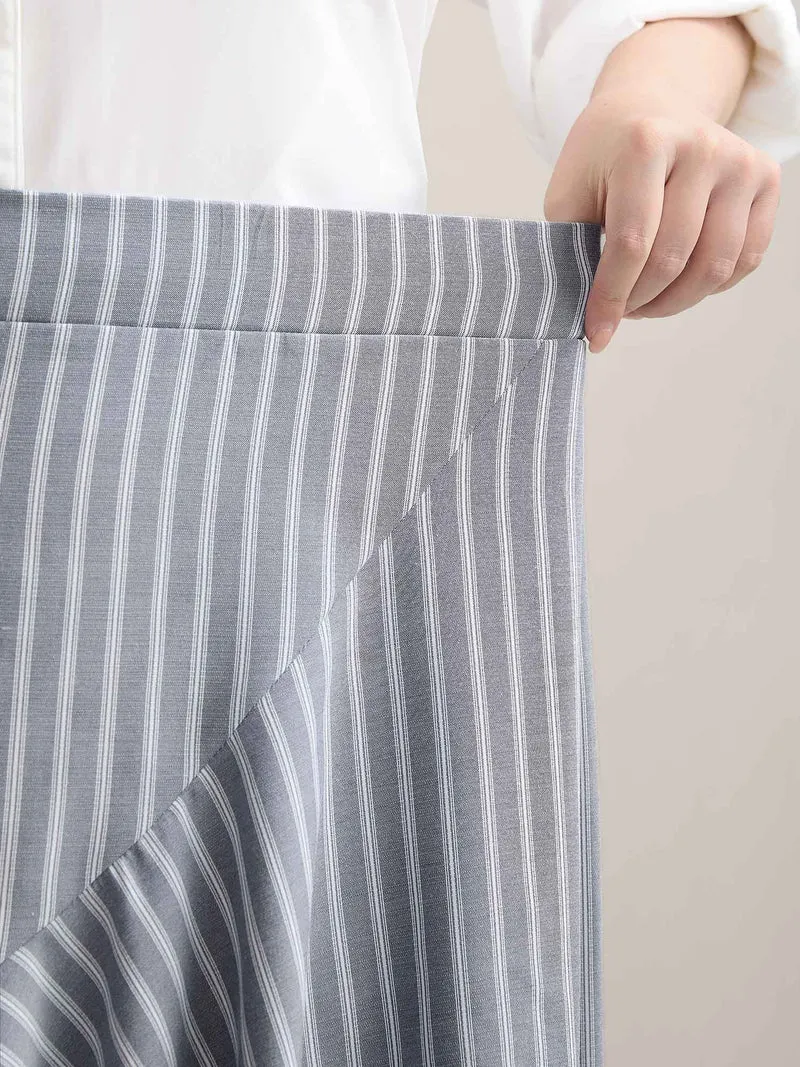 Stripe Print High-Low Hem Midi Skirt
