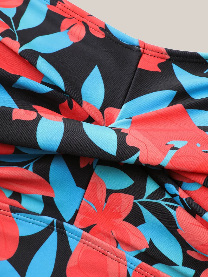 Twist Front Floral Print Swim Dress