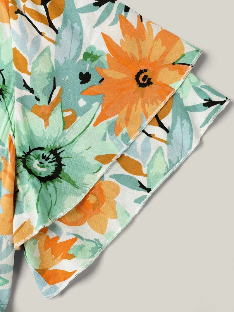 Floral Print Rayon Pockets Tiered Midi Dress