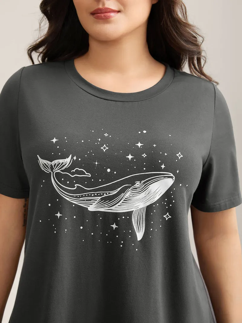 Dolphin Pattern Crewneck T-Shirt