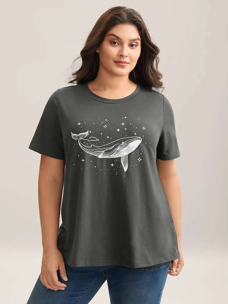 Dolphin Pattern Crewneck T-Shirt