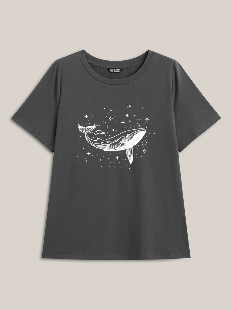 Dolphin Pattern Crewneck T-Shirt