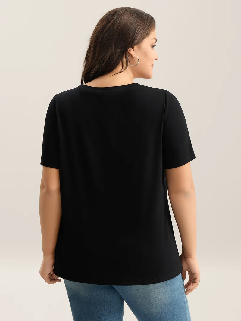 Floral Embroidered Neck Solid T-Shirt