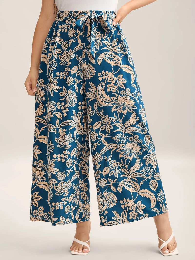 Floral Perfection Belted Wide-Leg Pants