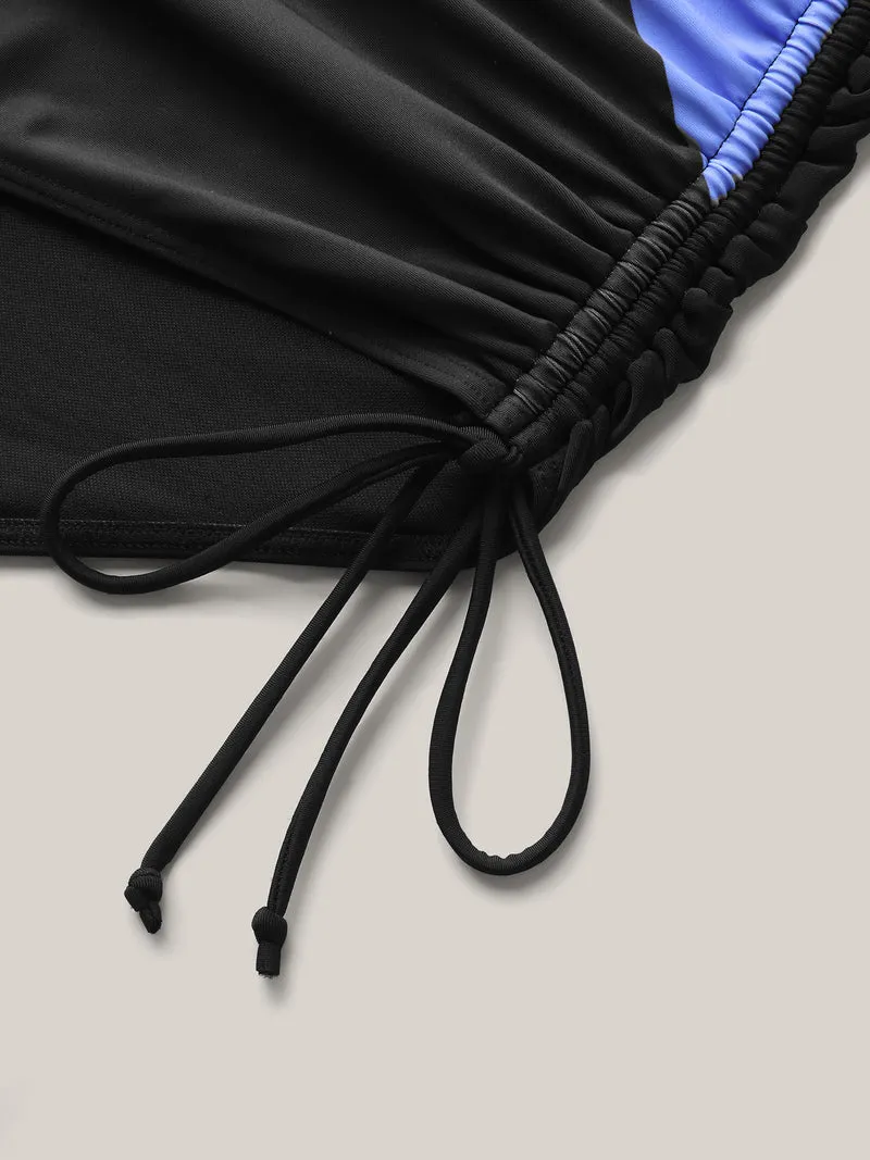 Color Block Side Drawstring One-Piece Swimsuit