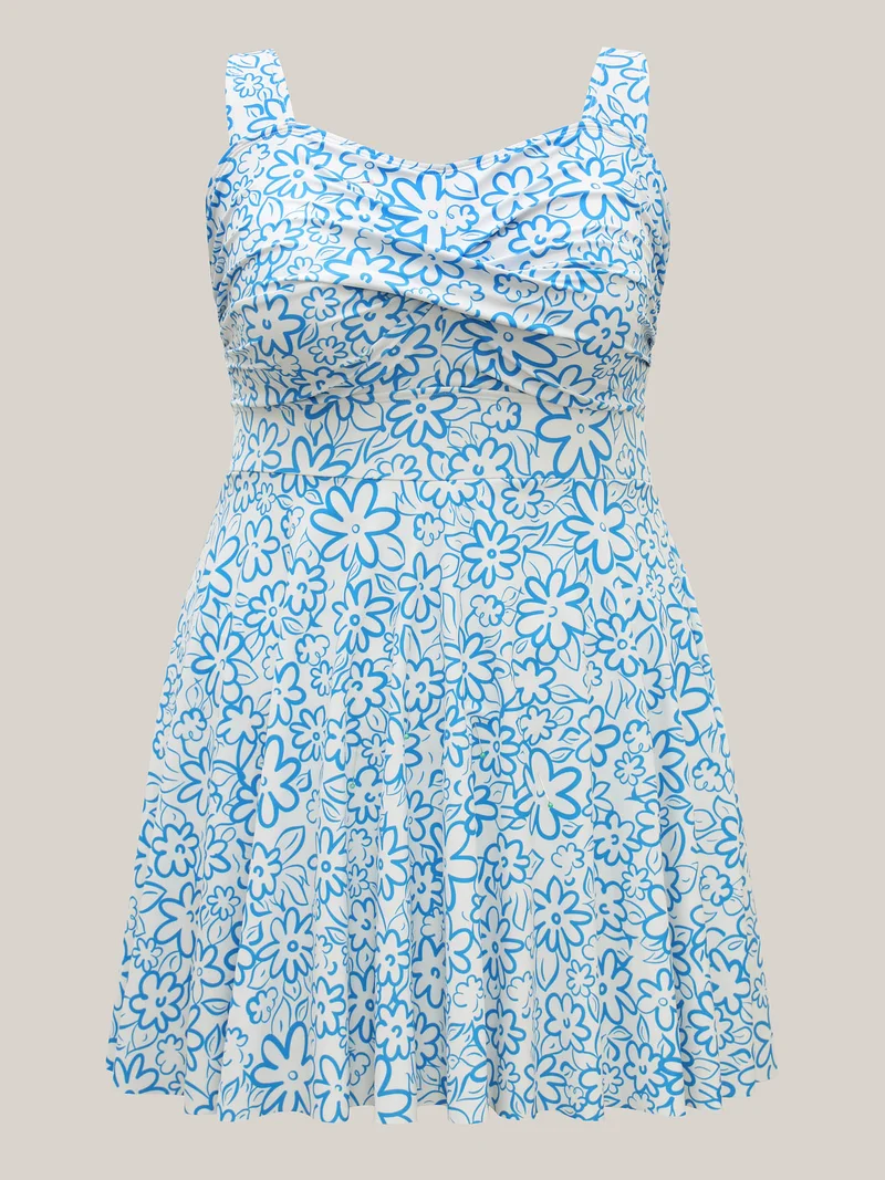 Anti-Float Ties Twist Front Swim Dress