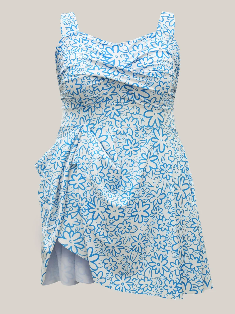 Anti-Float Ties Twist Front Swim Dress