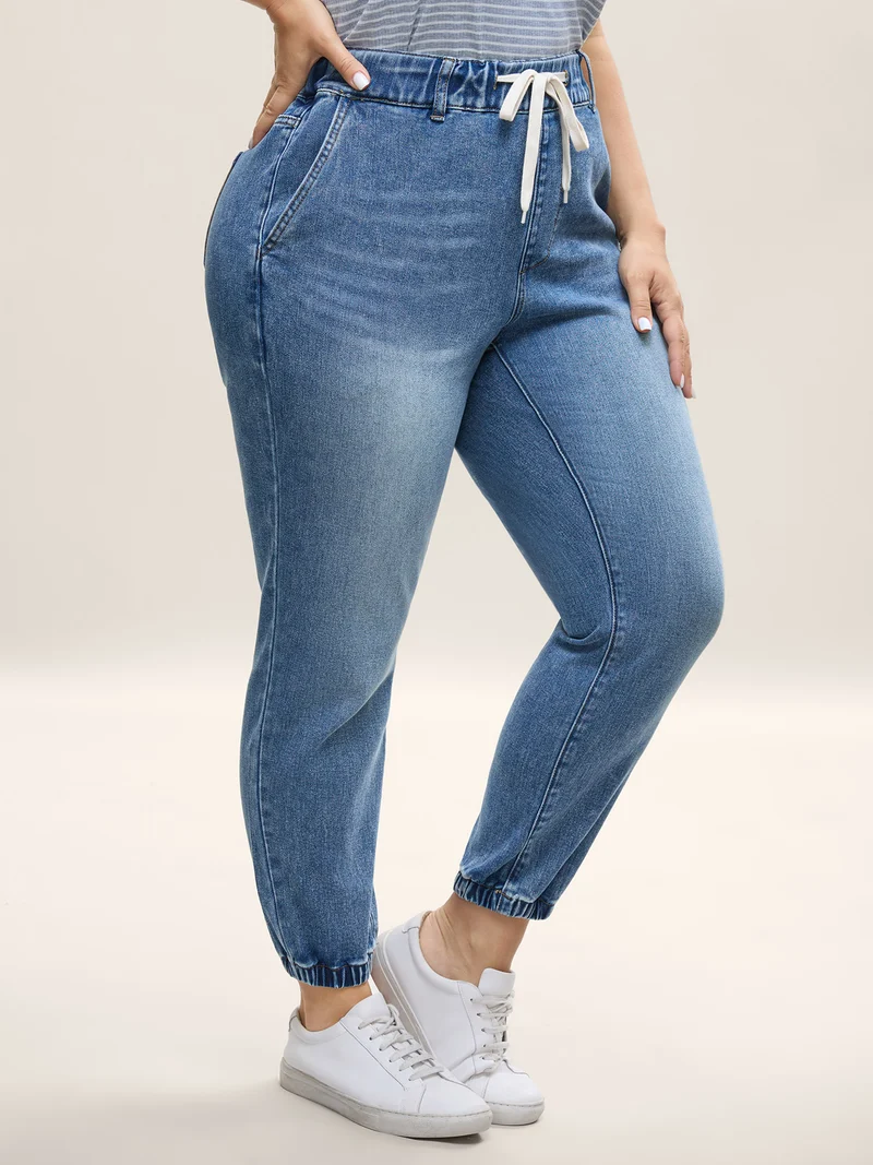 Drawstring Waist Jogger Boyfriend Jeans