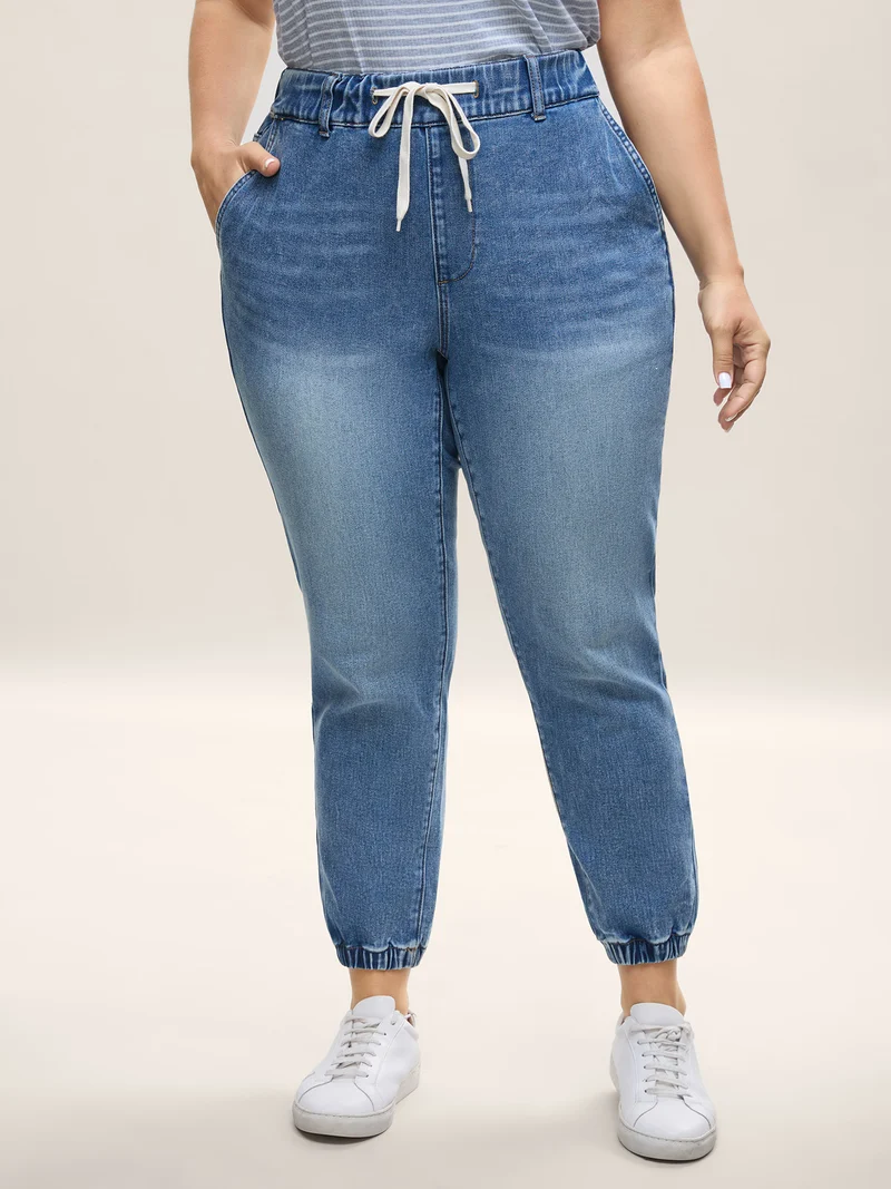 Drawstring Waist Jogger Boyfriend Jeans